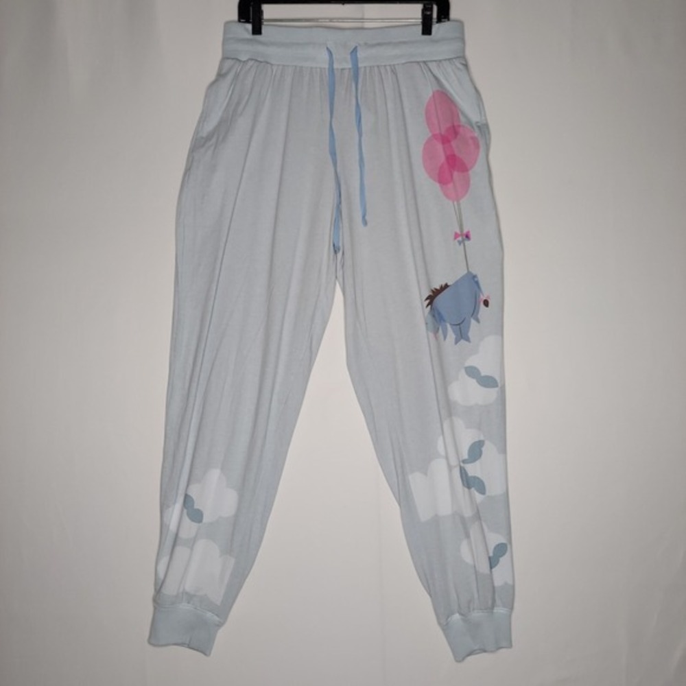 Disney Eyore Women Lounge Pants Large Blue Graphic Drawstring Pocket Lightweight